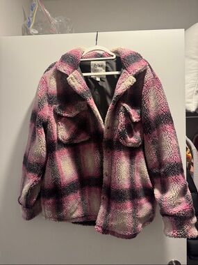 dylan Pink, Black & Cream Plush Plaid Shacket